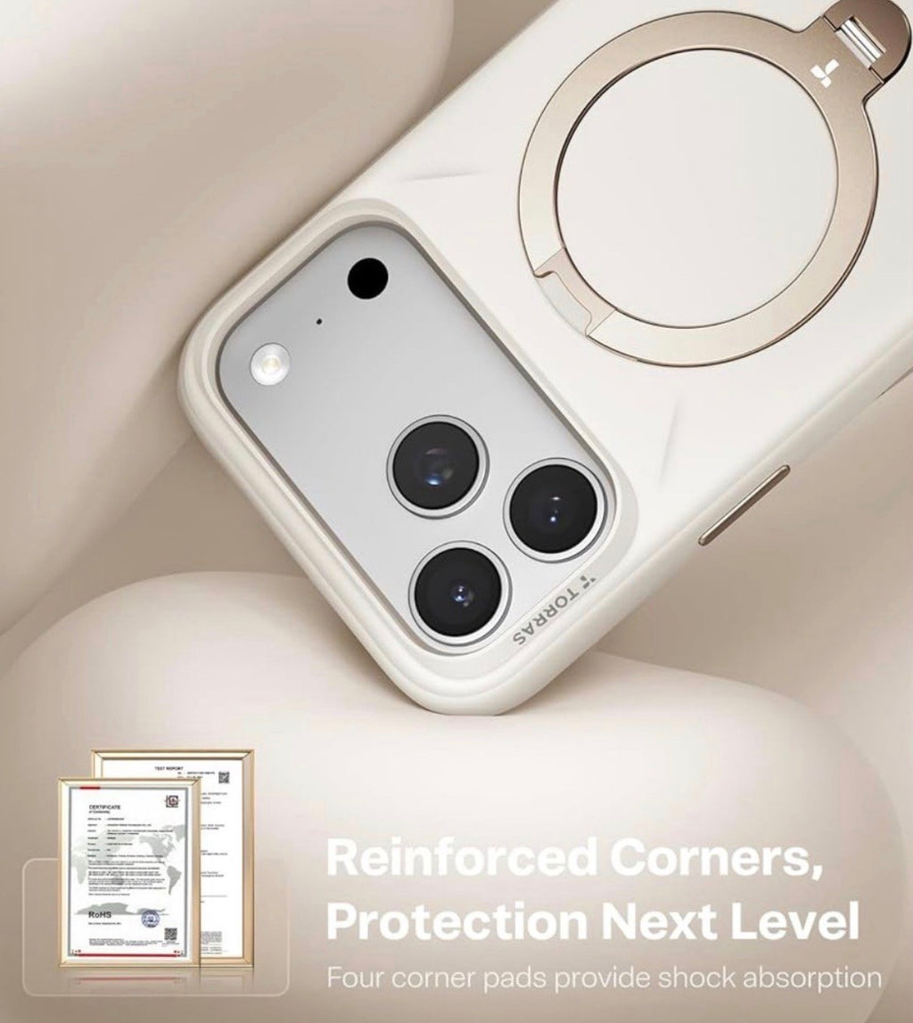 TORRAS - Q3 Silicone for iPhone 17 Pro Case with Magnetic 360 Stand
Compatible with MagSafe, Liquid Silicone Rubber Soft Phone Case for iPhone 17 Pro, Camera Control Cover, Light Ivory