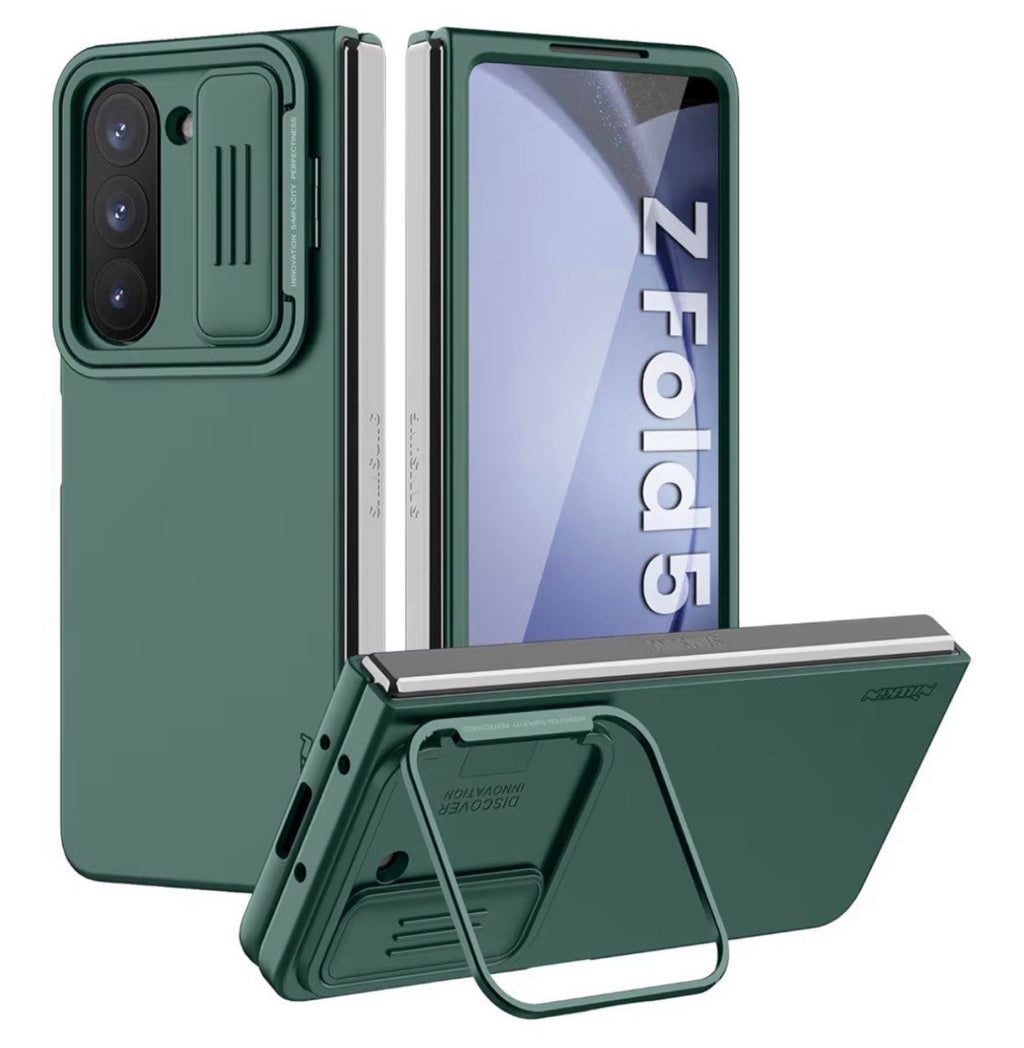 Nillkin - Samsung Galaxy Z Fold 5 Case with Metal Kickstand [Slide Camera Cover] CamShield Silky [Liquid Silicone ] Case for Galaxy Z Fold 5 5G Slim Pockets Fit Protective Case Green