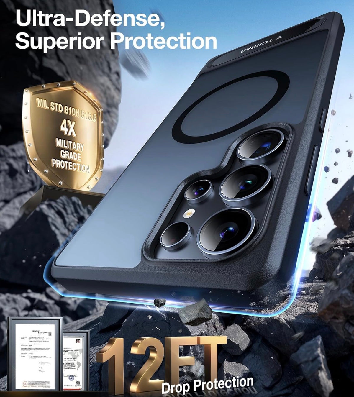 TORRAS Strong Magnetic & Stand for Samsung Galaxy S25 Ultra Case Black
Seamless Stand, Fit for MagSafe, Mil-Grade Drop Protection, Kickstand for Samsung Galaxy S25 Ultra Case, Translucent Matte