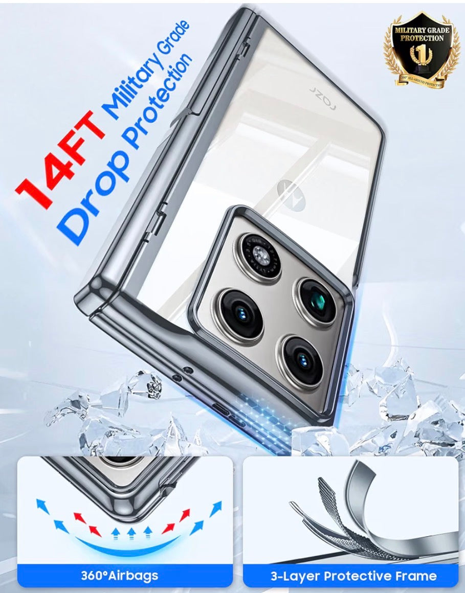 for Motorola Razr Fold Case 2026 Phone Case Built-in Screen Protector & Hinge Protection & Hidden Kickstand Razr Fold Case with Full Body Shockproof Protective Phone Case for Moto Razr Fold, Dark Silver Chrome