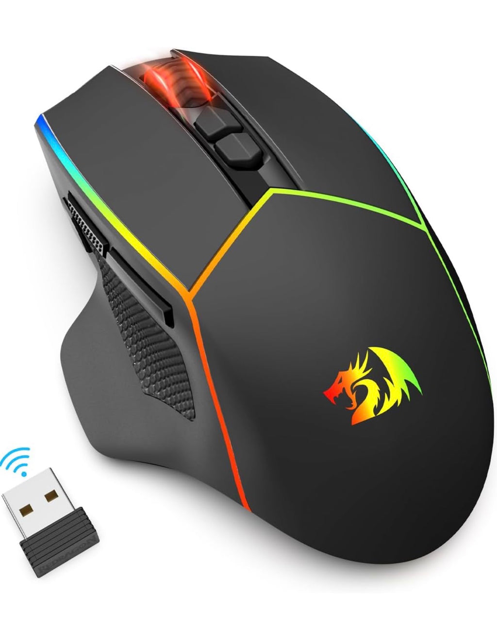 Redragon Wireless Gaming Mouse, Tri-Mode 2.4G/Bluetooth/USB-C, 7 Programmable Buttons, Tactile Rapid Fire Key, 8000 DPI RGB Ergonomic Mouse for PC Windows Gaming & Work, M814