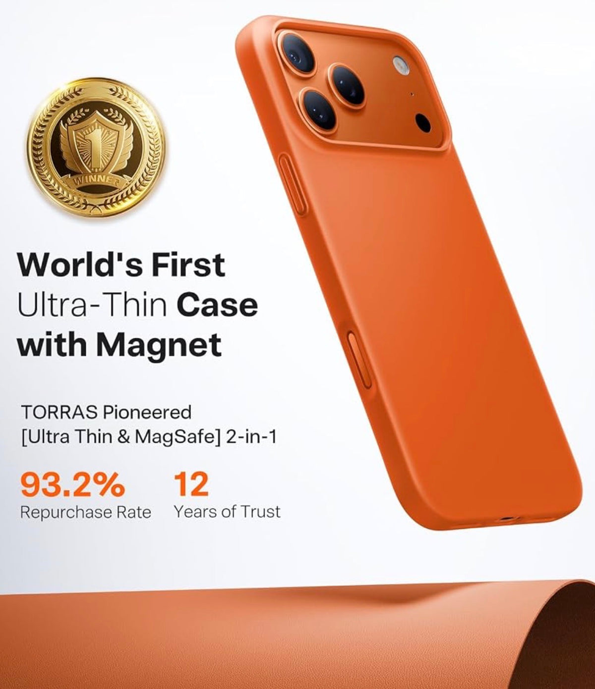 TORRAS Magnetic Slim Fit for iPhone 17 Pro Case Thin, Glossy Orange, Fit for MagSafe, Matte Hard Bayer PC Material, 6.3 in OriginFit, Anti-scratch, Ultra Slim Lightweight Protective Hard Cover