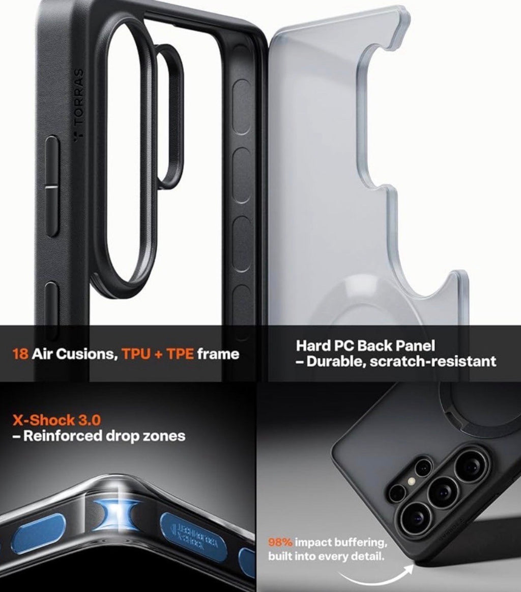 TORRAS - Q3 Spin for Samsung Galaxy S26 Ultra Case with 360 Magnetic Stand, Compatible with Magsafe, 4X Military-Grade Shockproof S26 Ultra Phone Case with Kickstand, Translucent Frosted Black