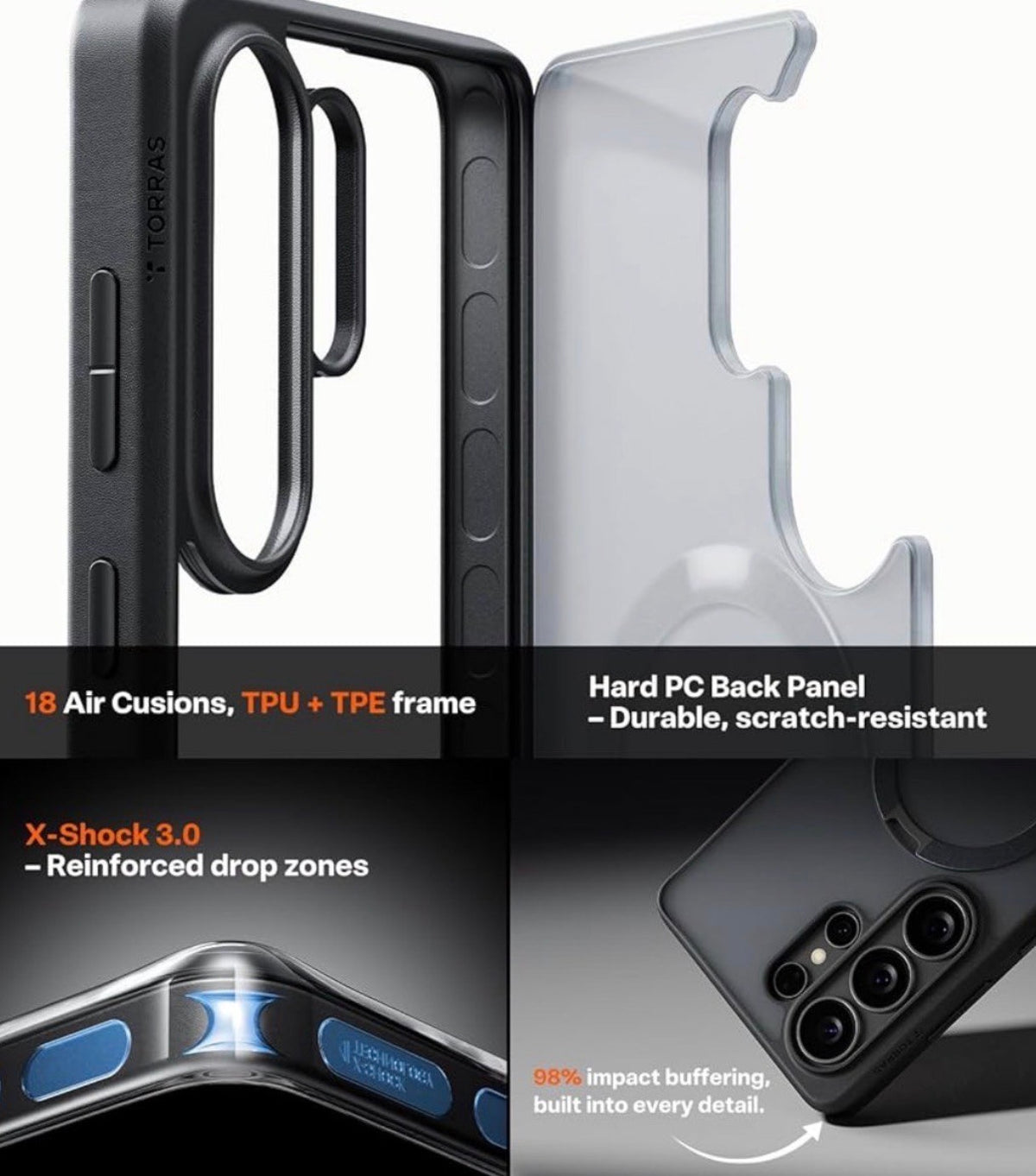 TORRAS - Q3 Spin for Samsung Galaxy S26 Ultra Case with 360 Magnetic Stand, Compatible with Magsafe, 4X Military-Grade Shockproof S26 Ultra Phone Case with Kickstand, Translucent Frosted Black