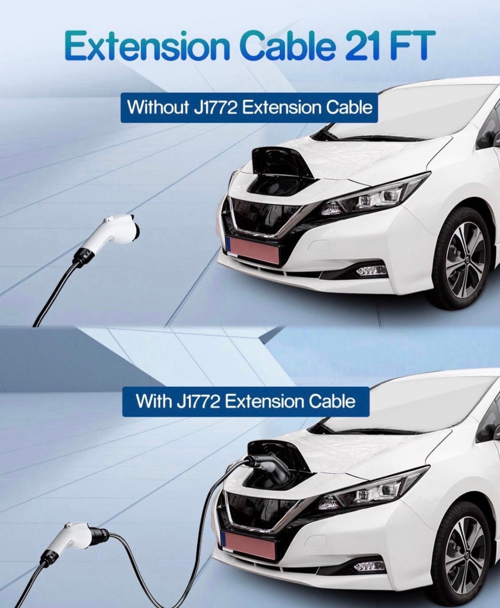 J1772 EV Charger Extension Cable, 40A 21 FT Level 1/2 Extension Cord, 21 FT Extension Cable for 110V-240V SAE J1772 Chargers, IP66 Weather Resistant, Compatible with EVs/PHEVs,Storage Bag Included
