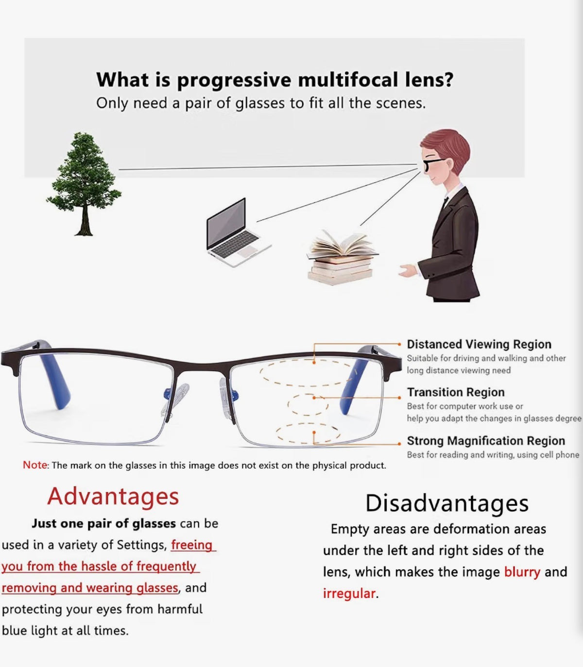 3 Pack Semi-Rimless Anti Blue Light Reading Glasses, Progressive, 2.0 x, Black, Silver & Bronze