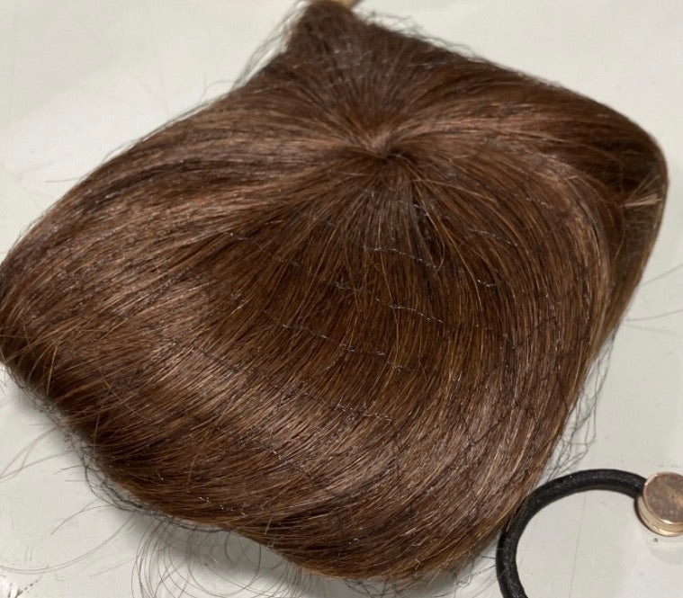100% Human Hair Clip In Bangs, 360°Real Human Hair Toppers for Women Natural Fringe Extensions with Invisible Clips-Medium Brown