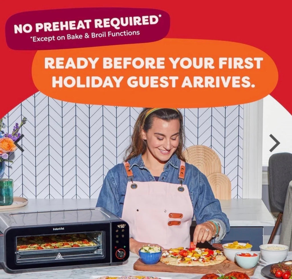 Instant Pot No Preheat Required* 6-in-1 Pizza and Toaster Oven with InstantHeat Technology, Fits a 12" Fresh or Frozen Pizza, Bake, Toast, Broil, & Reheat
