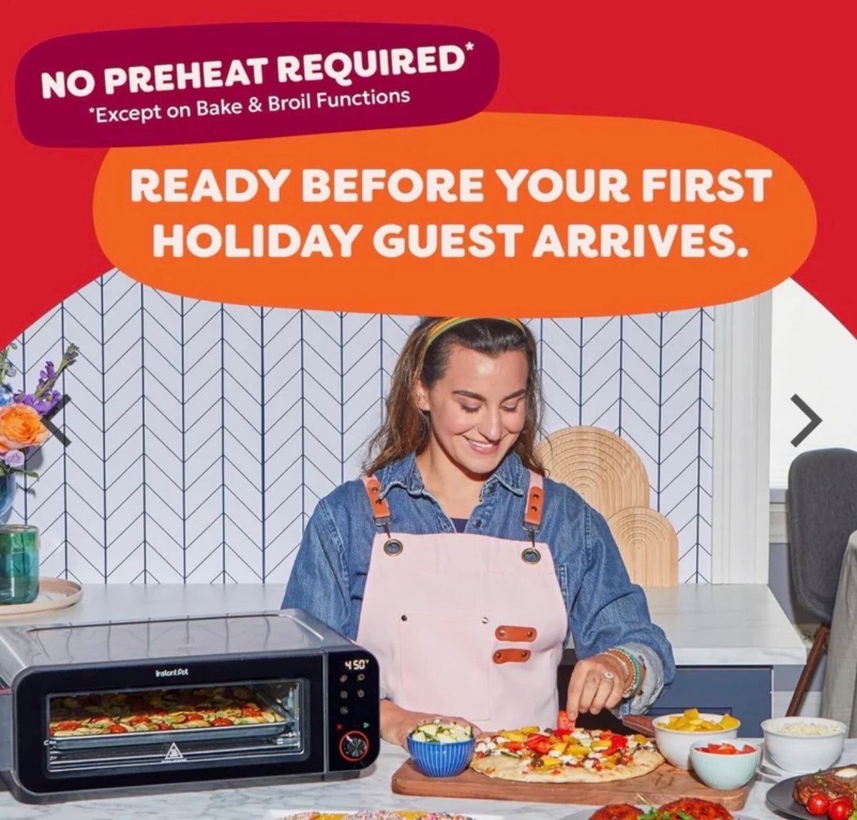 Instant Pot No Preheat Required* 6-in-1 Pizza and Toaster Oven with InstantHeat Technology, Fits a 12" Fresh or Frozen Pizza, Bake, Toast, Broil, & Reheat