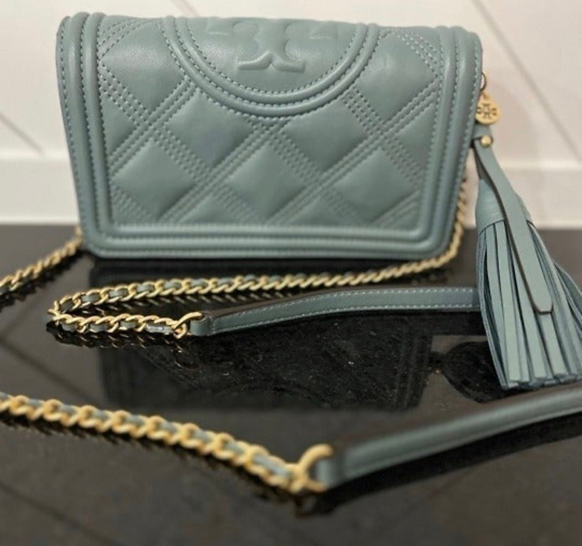 Tory Burch - Fleming Soft Wallet Crossbody - Arctic (Medium Blue Green)