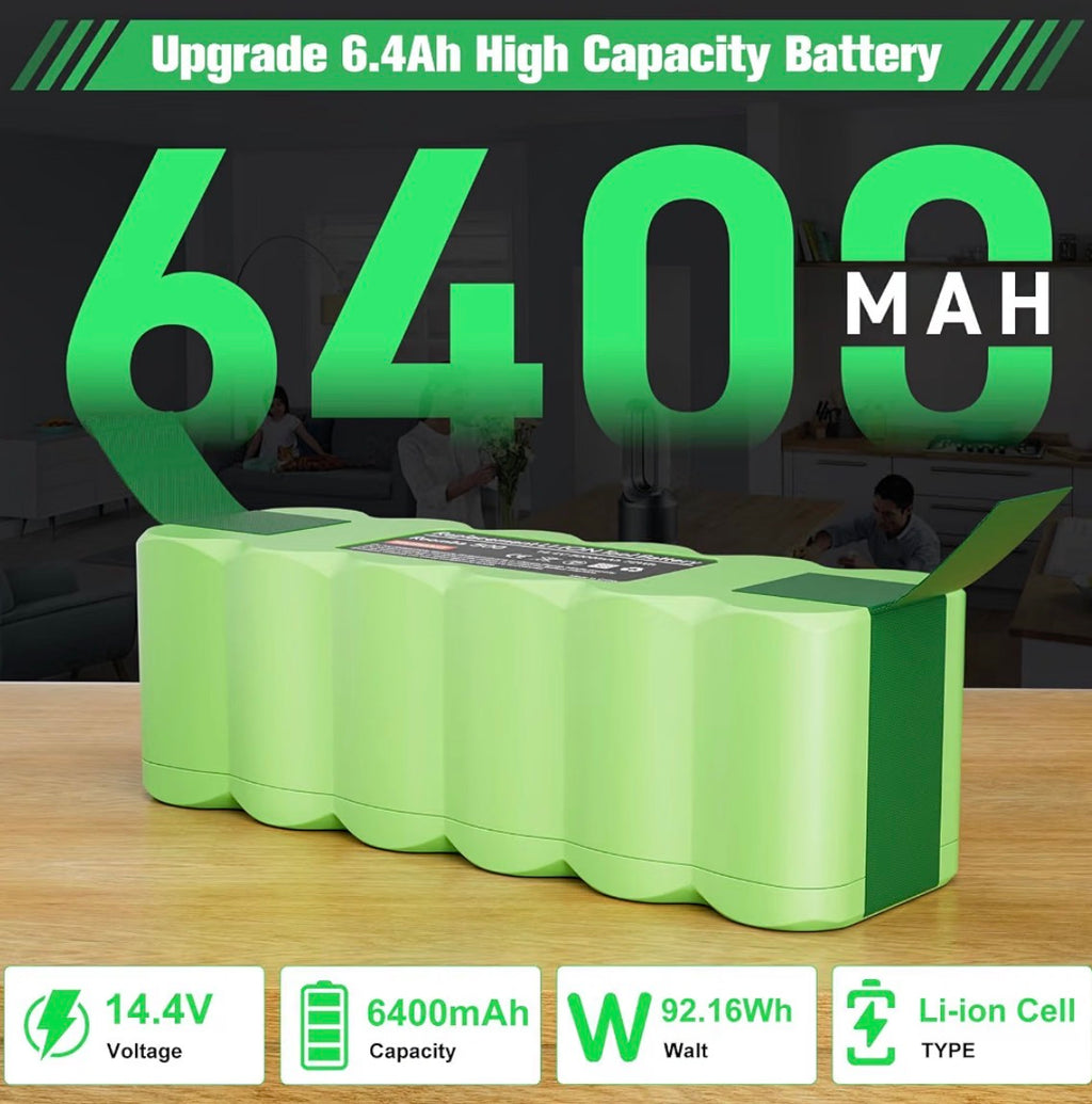 6.4Ah 14.4V Battery Replacement for iRobot Roomba R3 500 600 700 800 900 Series 510 531 535 540 550 552 560 570 580 595 620 650 660 760 770 780 790 Vacuum Cleaner Battery