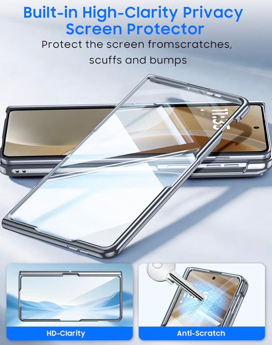 for Motorola Razr Fold Case 2026 Phone Case Built-in Screen Protector & Hinge Protection & Hidden Kickstand Razr Fold Case with Full Body Shockproof Protective Phone Case for Moto Razr Fold, Dark Silver Chrome