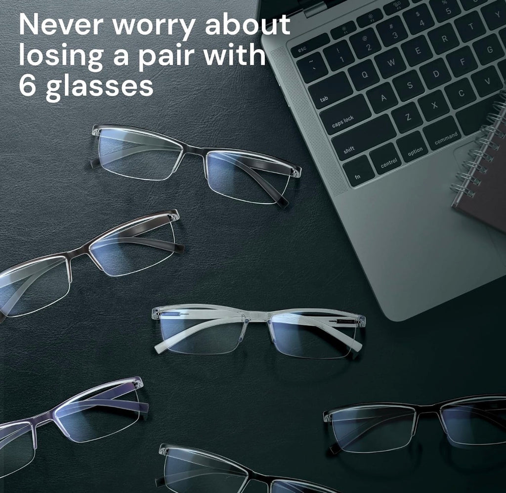 Gaoye Executive Style Reading Glasses Men - Durable Readers with Blue Light Filtering- Comfortable Fit with TR90 Frames - 6 Pack, 2.0x