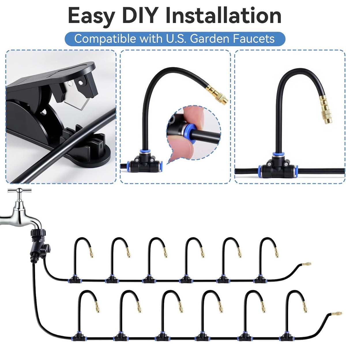 Drip Irrigation System 100FT 1/4" (17PCS Nozzles) for Garden, 83 PCS Leak-Proof Garden Watering System, 360° Adjustable Automatic Plant Water Kit for Raised Beds, Greenhouse, Lawn, Patio, Yard
