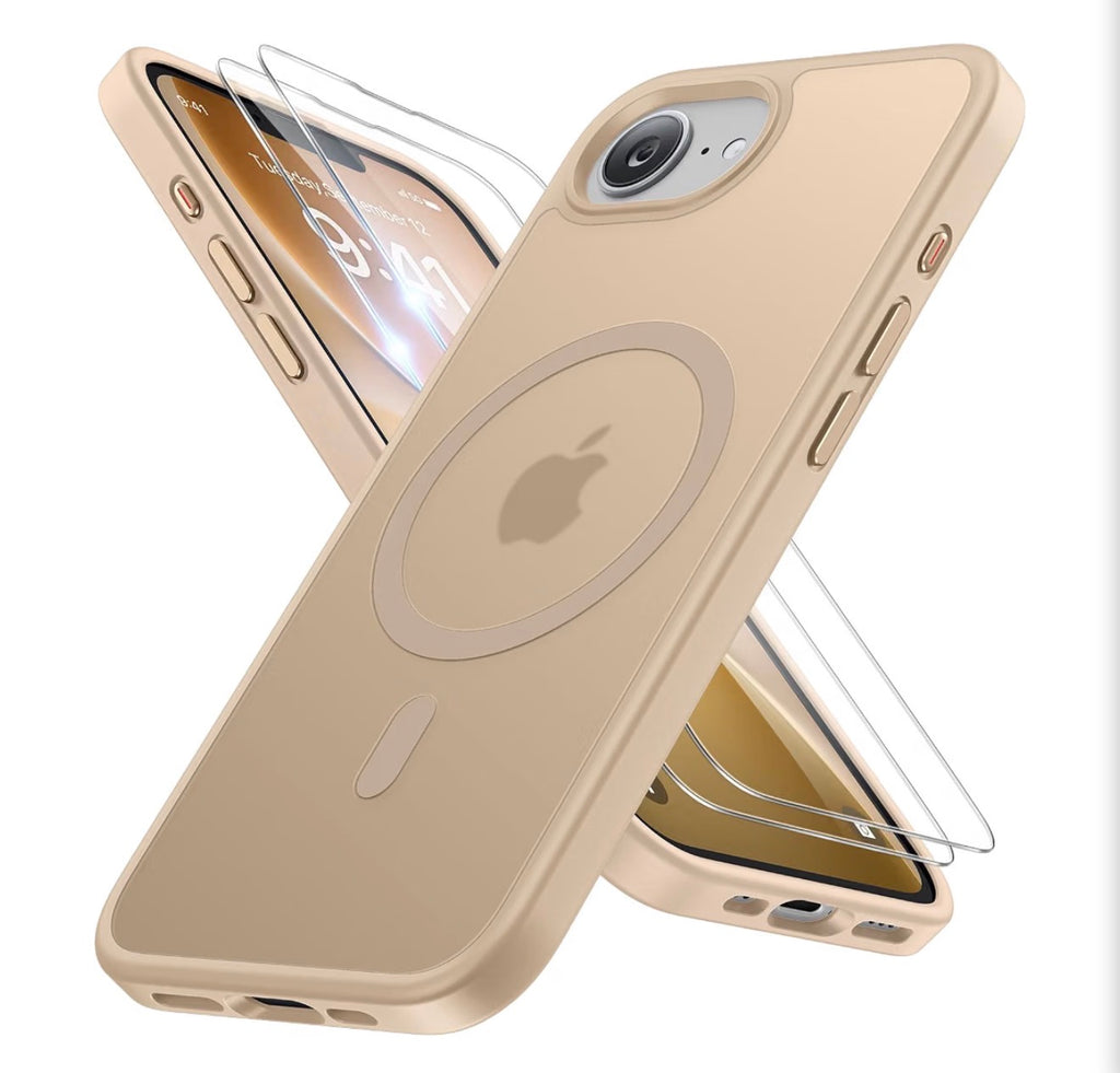 Miracase for iPhone 16e case & iPhone 17e Case for MagSafe [with 2×9H+ Screen Protectors] TOP Military-Grade Protection Shockproof with Velvet Touch for iPhone 16e/17e Phone Case 6.1", Matte Beige