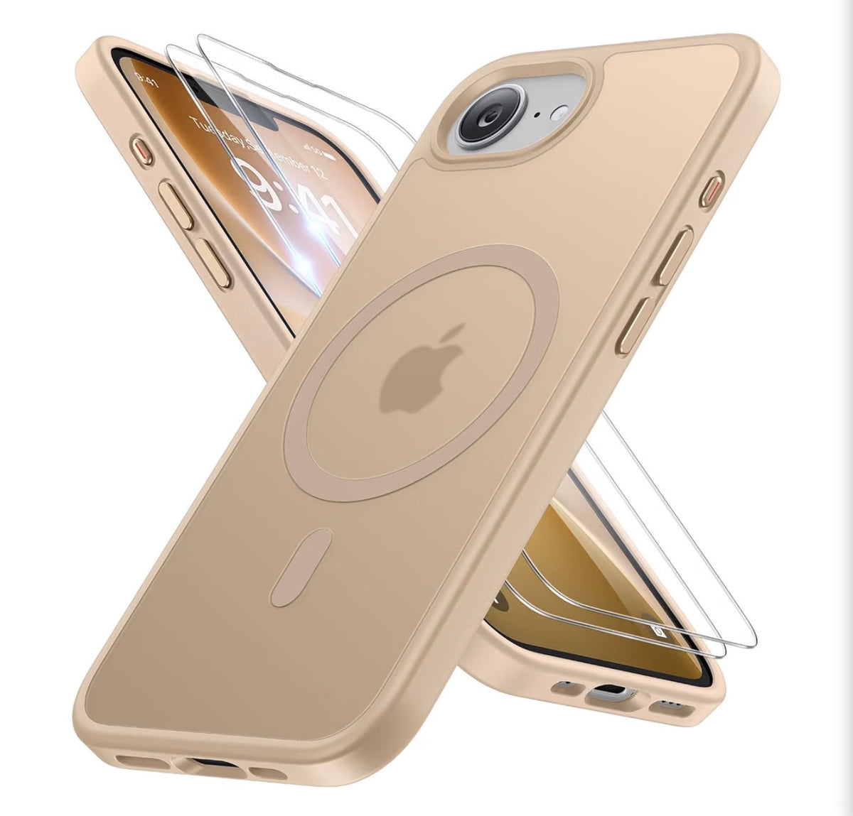 Miracase for iPhone 16e case & iPhone 17e Case for MagSafe [with 2×9H+ Screen Protectors] TOP Military-Grade Protection Shockproof with Velvet Touch for iPhone 16e/17e Phone Case 6.1", Matte Beige