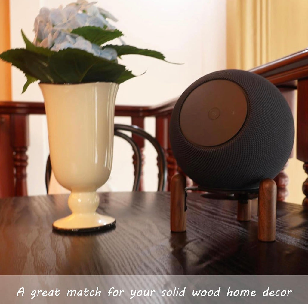 Desk stand for 2025 new Echo studio, Wood & Metal stand - Improve sound quality and hide the power cord (Black Walnut)