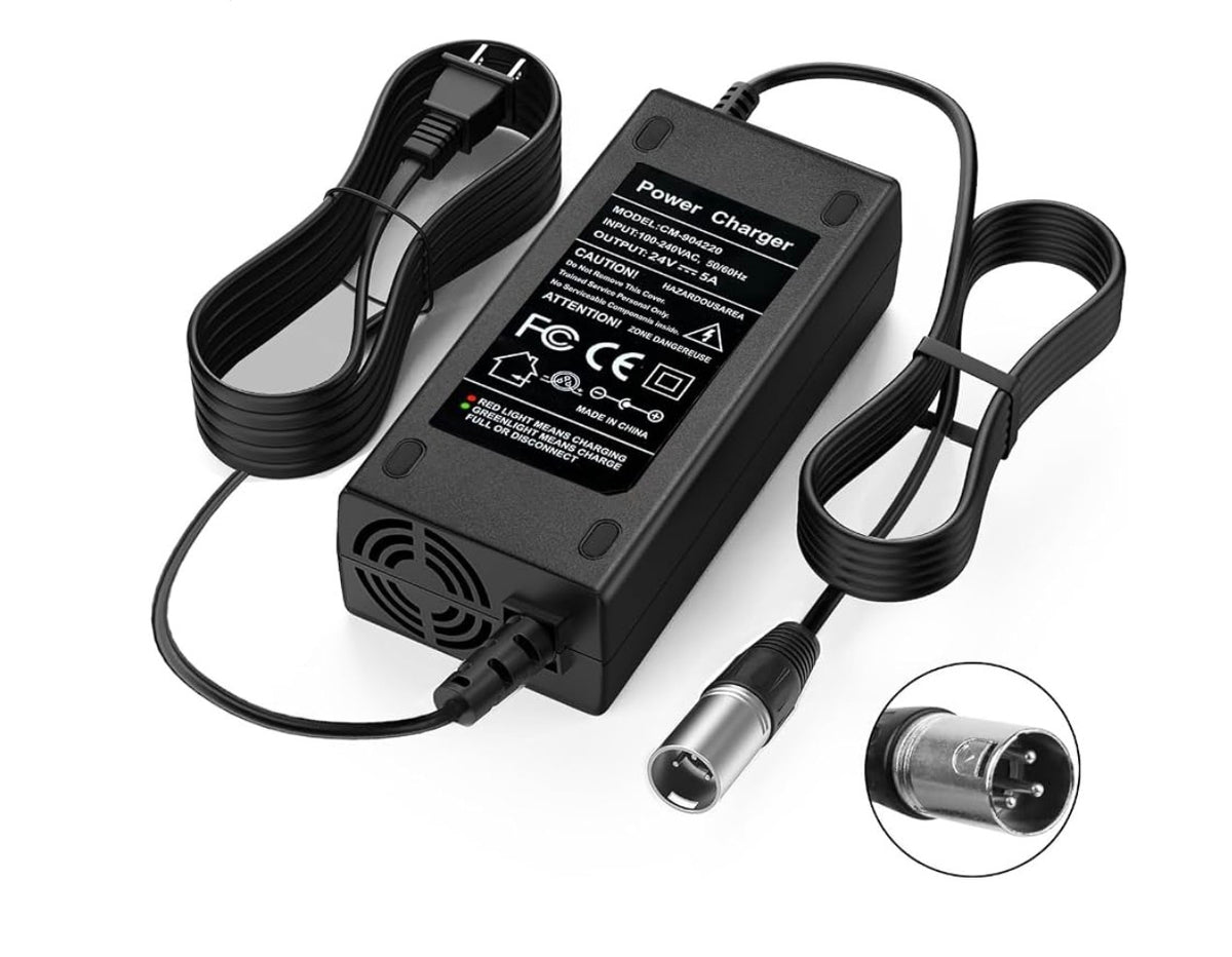 24V 5A 3-Pin Male XLR Charger for Lakematic, Pride Mobility, Jazzy Power Chair, Shoprider, Drive Medical, Golden Technologies, Rascal 200T/500T/301 PC 24BC5000TF-1, Only for Lead Acid