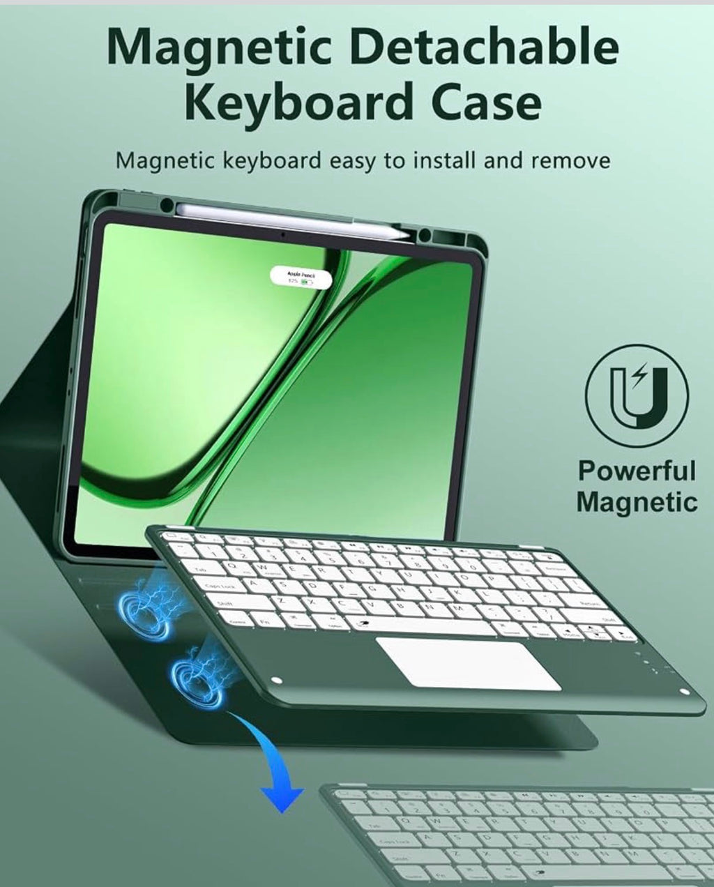 Harvopu for iPad Air 13 Inch (M4/M3/M2) & Pro 12.9 Case with Keyboard Multi-Touch Trackpad, 7 Colors Backlit, Detachable Keyboard Cover for iPad Air 13/ Pro 12.9 6th 5th 4th 3rd Gen, Pine Green