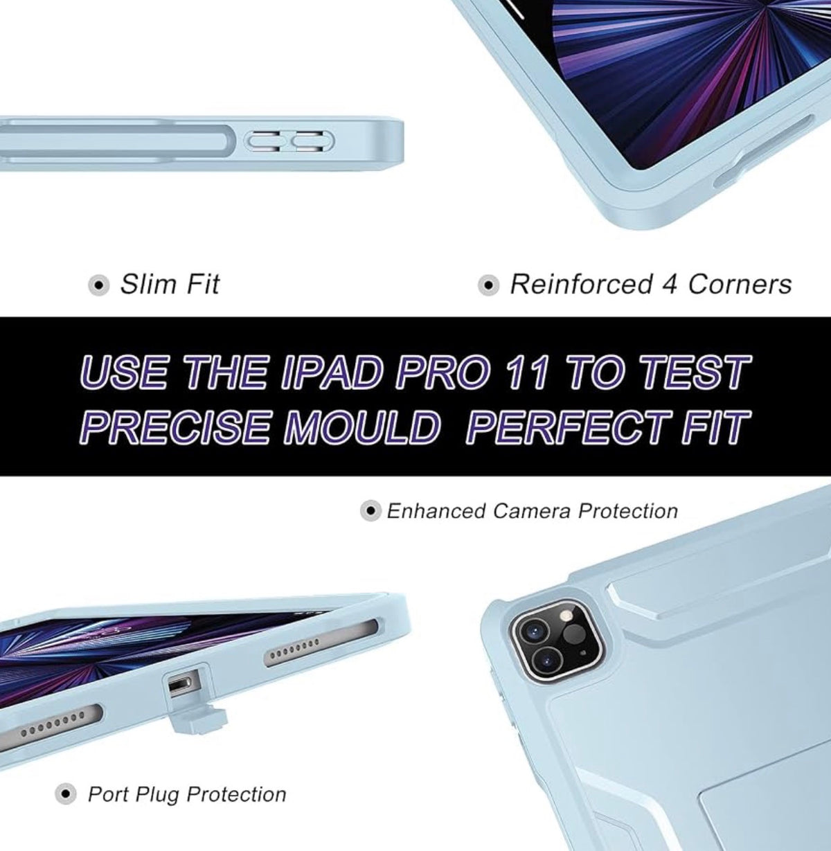 Tablet Case for iPad Pro 11 Inch 2022/2021/2020/2018, Sky Blue, Kickstand, Heavy Duty Rugged Protective Cover for Apple iPad Air 5th/4th Generation