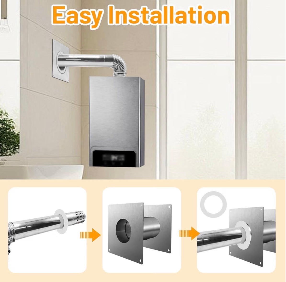 3.15" Stainless Steel Vent Wall Thimble, Extendable Length from 3.94" to 7.48" for Indoor Gas Tankless Water Heaters