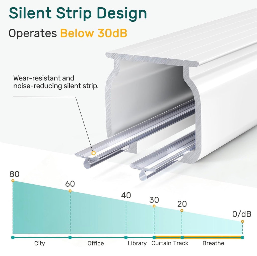 Silent Ceiling Curtain Track with Wall Mount, 6ft-9ft, White, Curtain Track System for Room Divider, Curtain Rail with Three Types of Hooks, Easy Install, 6 to 9 Feet