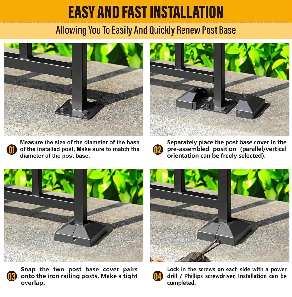 1” Split Type Post Skirt, Indoor/Outdoor Iron Deck Railing, Stair Post Base Decorative Covers (8 Pack-Black)