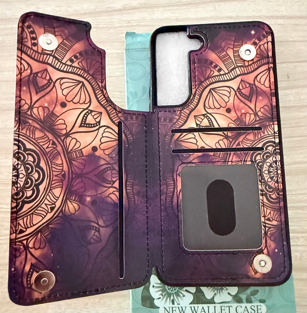 Wallet Phone Case for Samsung Galaxy S22+ Plus - Mandala Purple/Black/Beige/Orange