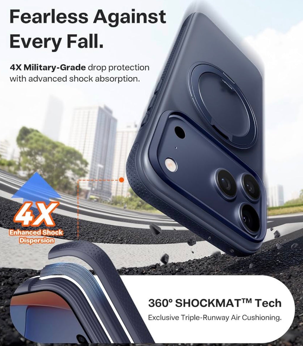 TORRAS for iPhone 17 Pro Case, 360 Magnetic Stand, Translucent Deep Blue
[Fit for MagSafe] [360° Rotating Kickstand] 4X Mil-Grade Shockproof, Camera Button, Slim, O3 Fitness Series, 6.3"