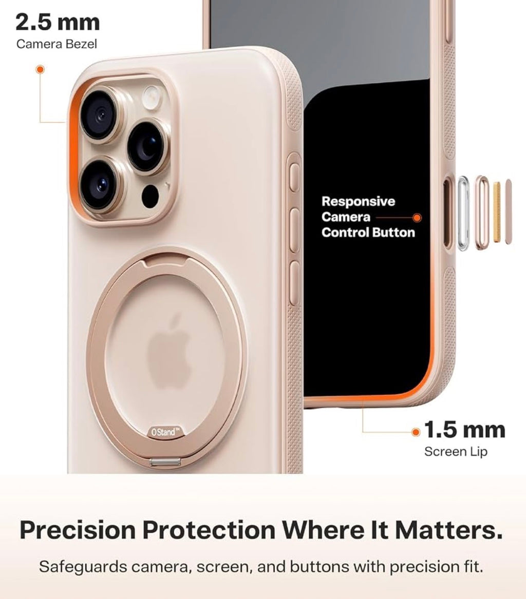 TORRAS for iPhone 16 Pro Case, 360 Magnetic Stand, O3 Fitness Series [Fit for MagSafe] [360° Rotating Kickstand] 4X Mil-Grade Shockproof, Camera Button, Slim, Translucent Desert Titanium 6.3"