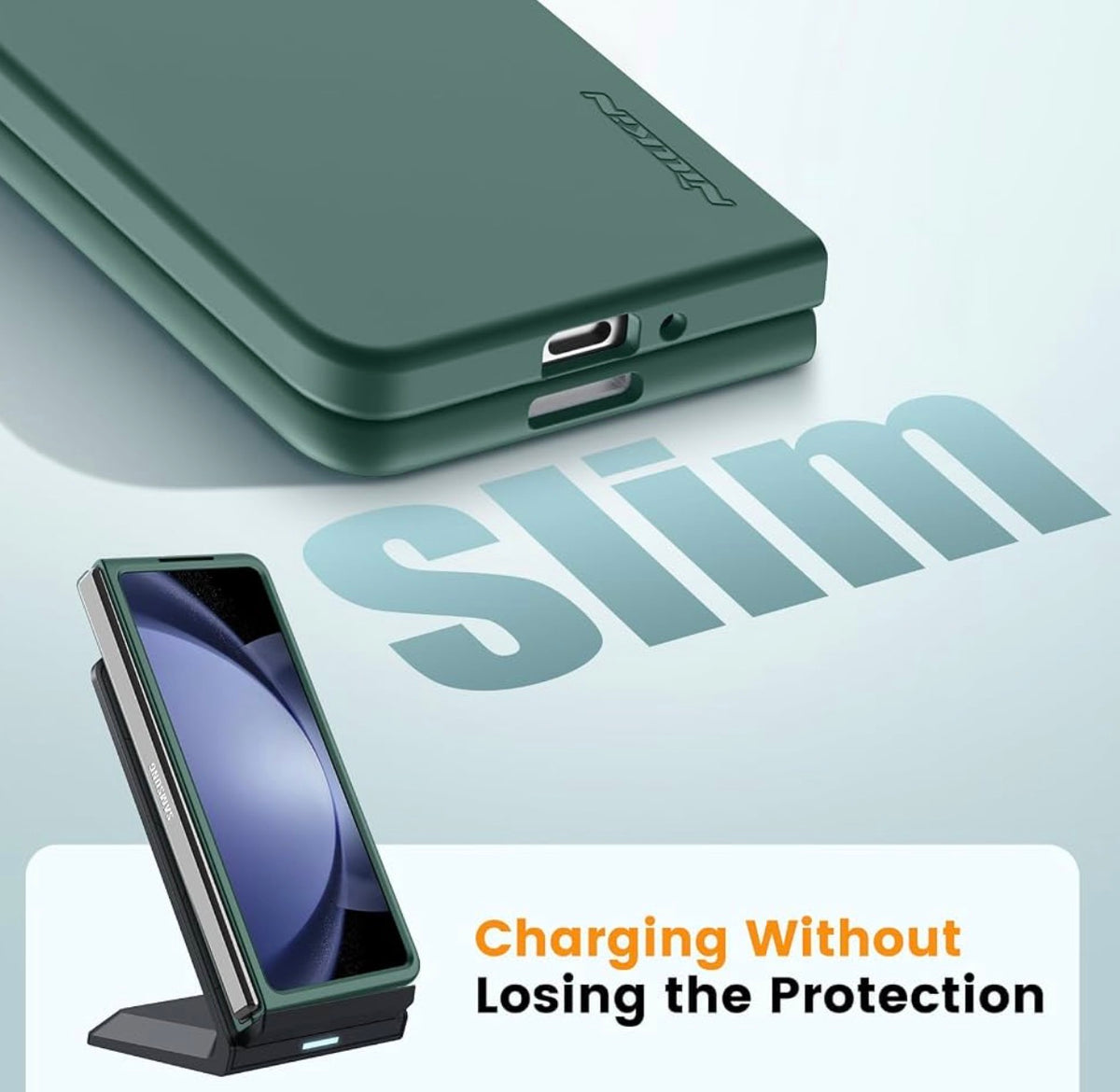Nillkin - Samsung Galaxy Z Fold 5 Case with Metal Kickstand [Slide Camera Cover] CamShield Silky [Liquid Silicone ] Case for Galaxy Z Fold 5 5G Slim Pockets Fit Protective Case Green