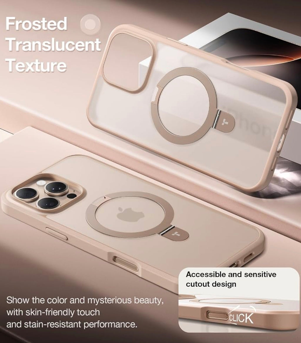 TORRAS Ostand for iPhone 16 Pro Case Magnetic Stand, Desert Titanium 6.3"
[Fit for MagSafe] [Flexible Stable Stand] 4X Military-Grade Shockproof, Slim Protective Phone Cover, Translucent Rose Gold