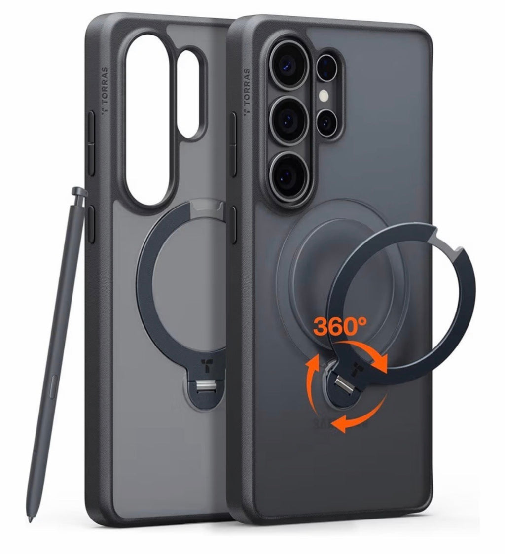 TORRAS - Q3 Spin for Samsung Galaxy S26 Ultra Case with 360 Magnetic Stand, Compatible with Magsafe, 4X Military-Grade Shockproof S26 Ultra Phone Case with Kickstand, Translucent Frosted Black