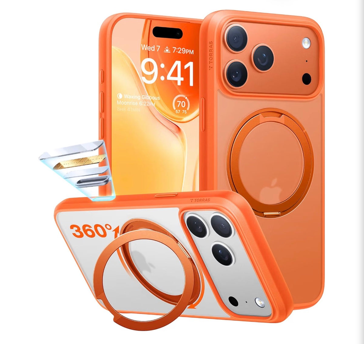 Upgrade 360 Magnetic Stand for iPhone 17 PRO Case, Fit for MagSafe
Mil-Grade Protection, Camera Control Button, Slim Soft Edge Translucent Back for iPhone 17 Pro 6.3 inch, Orange