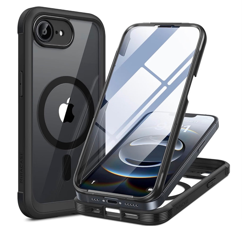 For iPhone 16e & 17e Case, Full-Body Phone with Built-in Glass Screen Protector, [Magnetic with MagSafe] Military Drop Proof 17 E/ 16 E Cover Bumper 6.1 inch, Black