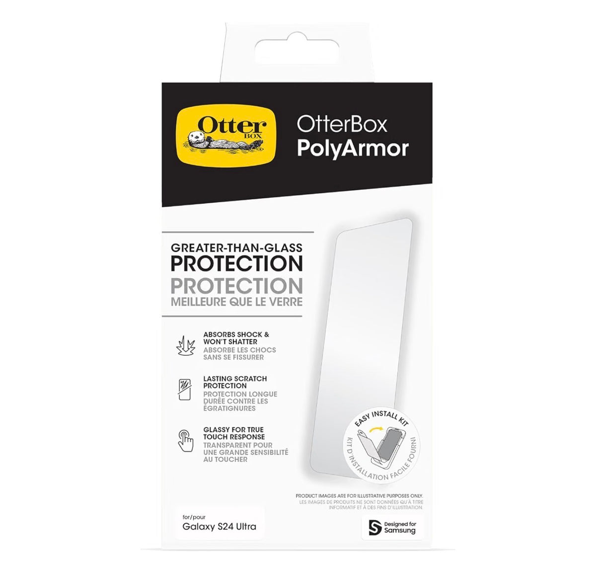 OtterBox Samsung Galaxy S24 Ultra Polyarmor Screen Protector Greater Than Glass Clear, True Touch Response, Shock-Absorbing Screen Protector