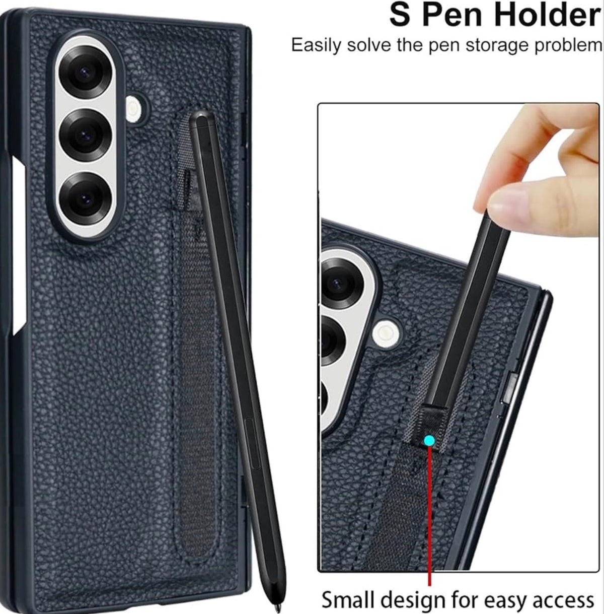 for Samsung Galaxy Z Fold 7 Case with S Pen Holder, Spring Hinge Protection Hard PC & Stylish PU Leather Anti Fingerprint Anti Scratch Anti Slip Protective Cover (Black)