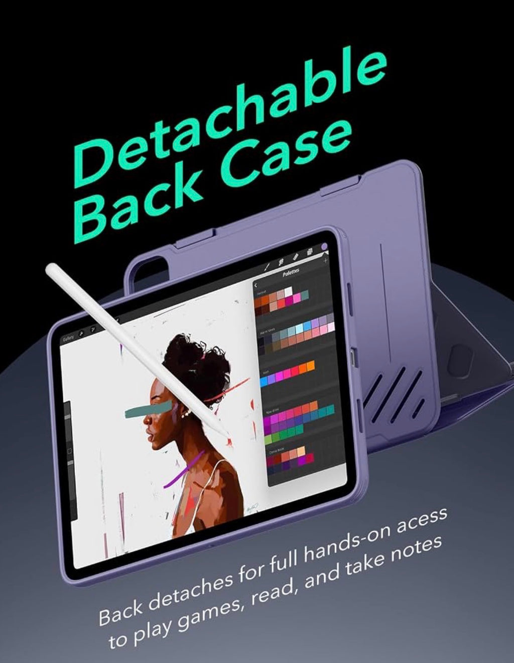 ESR for iPad Pro 11 Inch Case (4th/3rd/2nd/1st Gen), Purple, Removable Magnetic Cover with Apple Pencil Charging & Storage, Adjustable Portrait/Landscape Stand, 9 Standing Angles