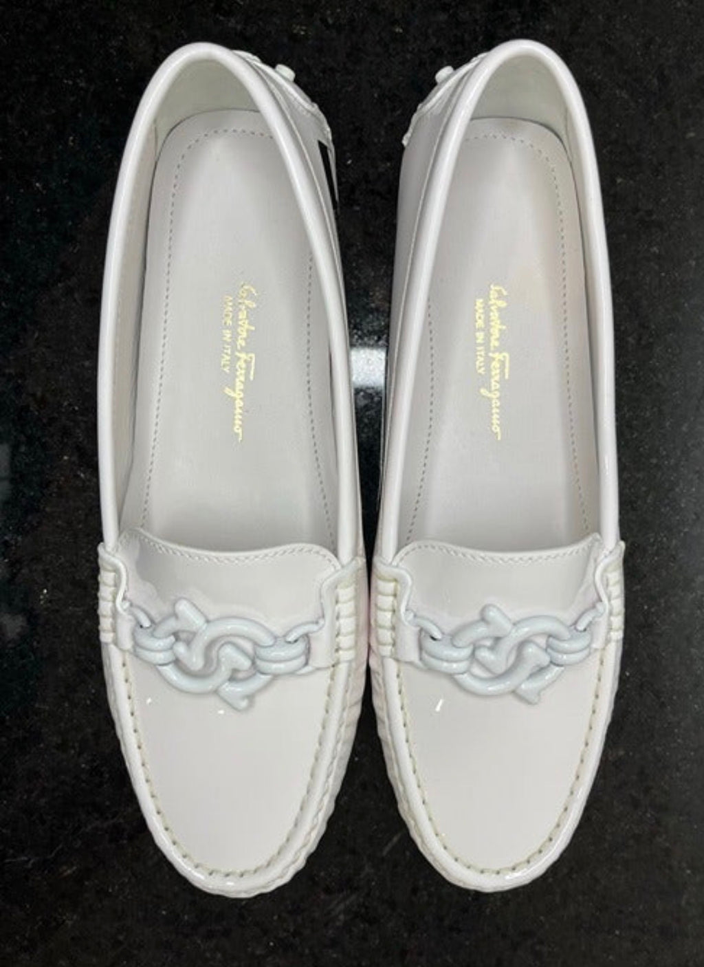 Salvatore Ferragamo - Kurt Driver - White Patent Leather - Women Size 6