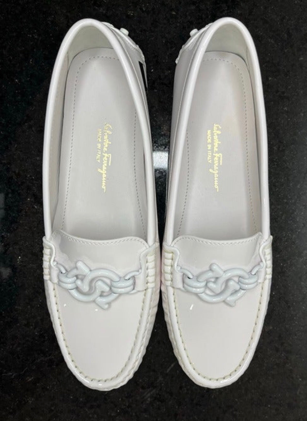 Salvatore Ferragamo - Kurt Driver - White Patent Leather - Women Size 6