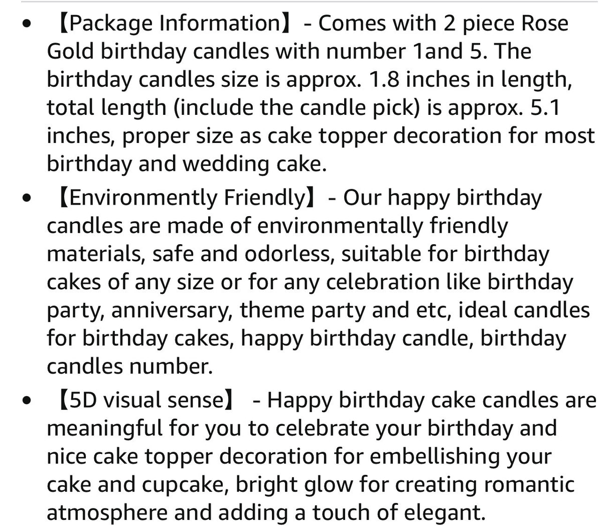 2.5” Birthday Cake Candles “1” & “5” for 15th birthday - Rose Gold