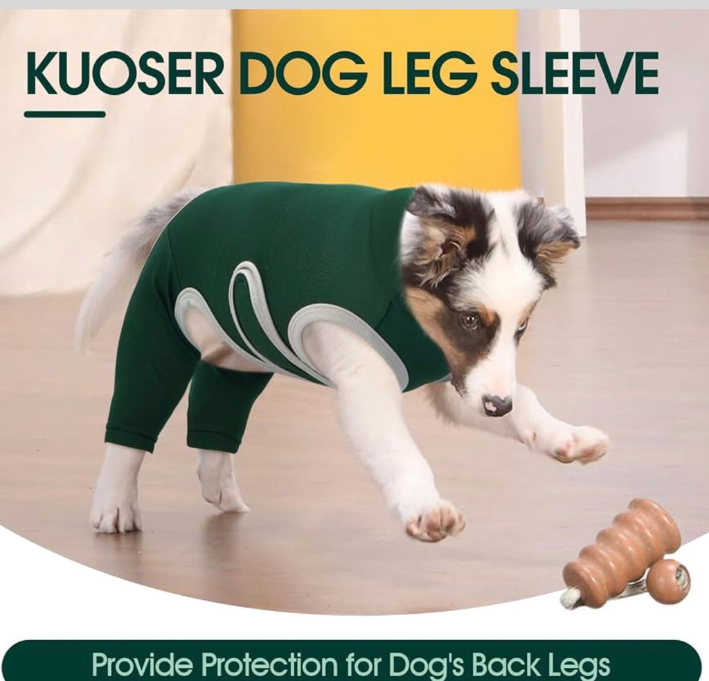 Dog Surgery Recovery Suit, Professional Dog Surgical Suit for Back Legs, Soft Dogs Recovery Sleeve to Prevent Licking Biting Wounds, Dogs Onesie After Surgery Elbow Protector, Green L