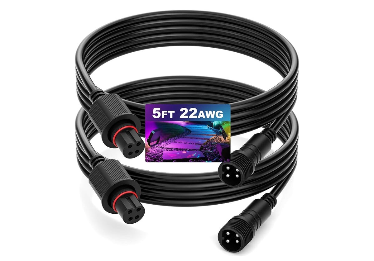 5FT Extension Cable for Go-vee Outdoor Flood Lights 2 H7058 H7057, 2 Pack Outdoor Flood Lights Extension Cord, 4 Pin Waterproof Connector，Extend Your for Go-vee Outdoor Flood Lights H7058 H7057