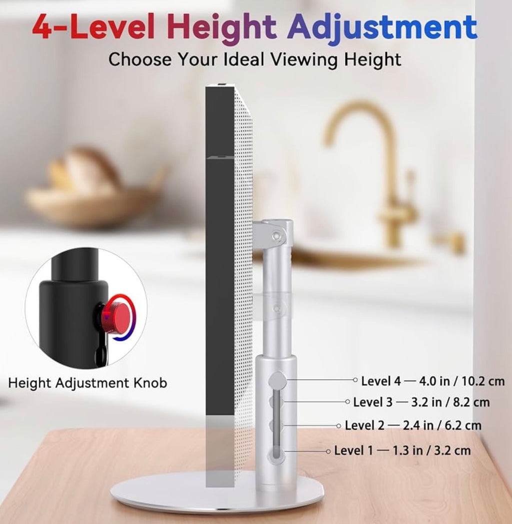 Stand for Echo Show 15/21, 4-Level Height Settings, Swivel and Tilt
360° Swivel Base, Adjustable Tilt, Aluminum Construction, VESA-Compatible for 15-21" Displays, Silver