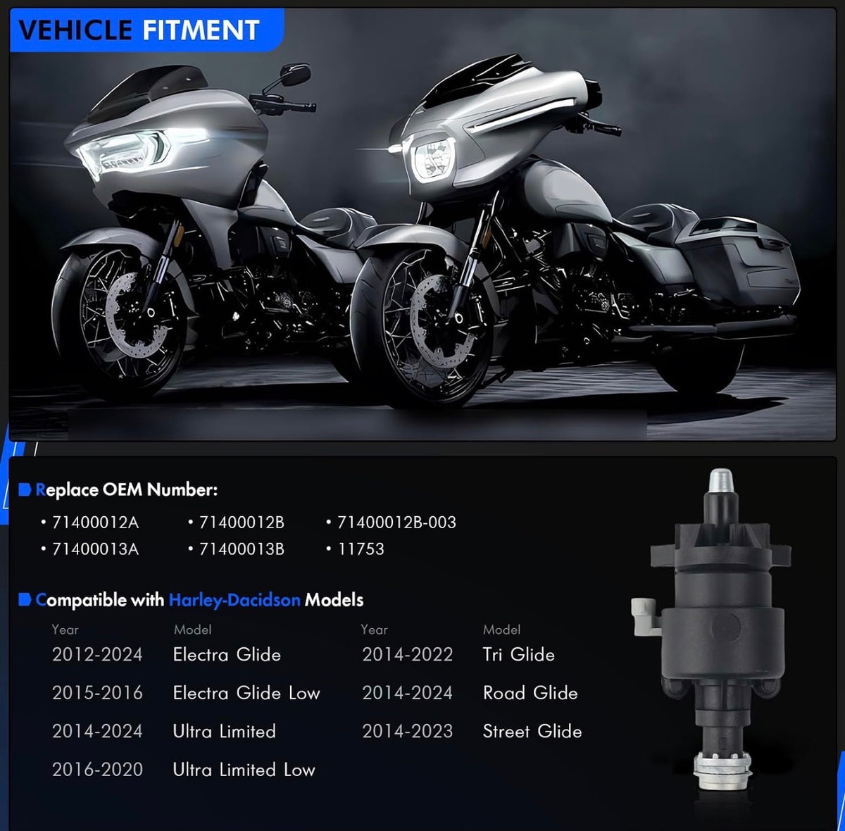 Ignition Switch Lock Housing Assembly Compatible with Harley Davidson
for Electra Road Street Tri Glide Touring Ultra Limited 2014-2024, Replace# 71400012B, 11753, 71400012B-003