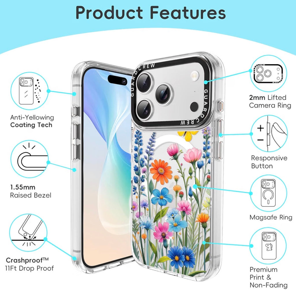Magnetic Case for iPhone 17 Pro, [Butterfly with Wildflowers] Design for Women, [11FT Military-Grade Drop Tested] Compatible with Mag-Safe, Slim Shockproof Aesthetic Cover, 6.3"