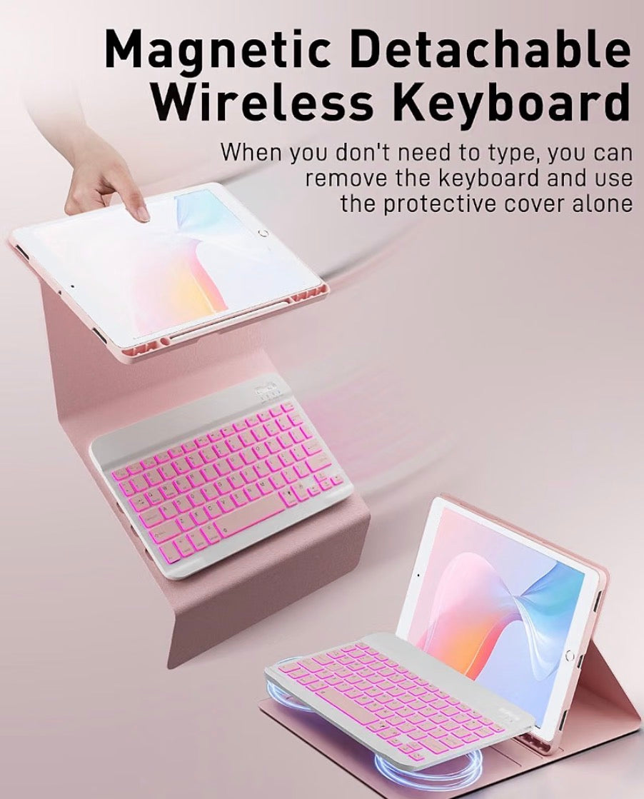 for iPad mini 5 (2019) & Mini 4 (2015) Case with Keyboard for iPad mini 5th 4th Generation 7.9" - 7 Color Backlit Keyboard Case - Built in Pencil Holder with Mouse - Pink