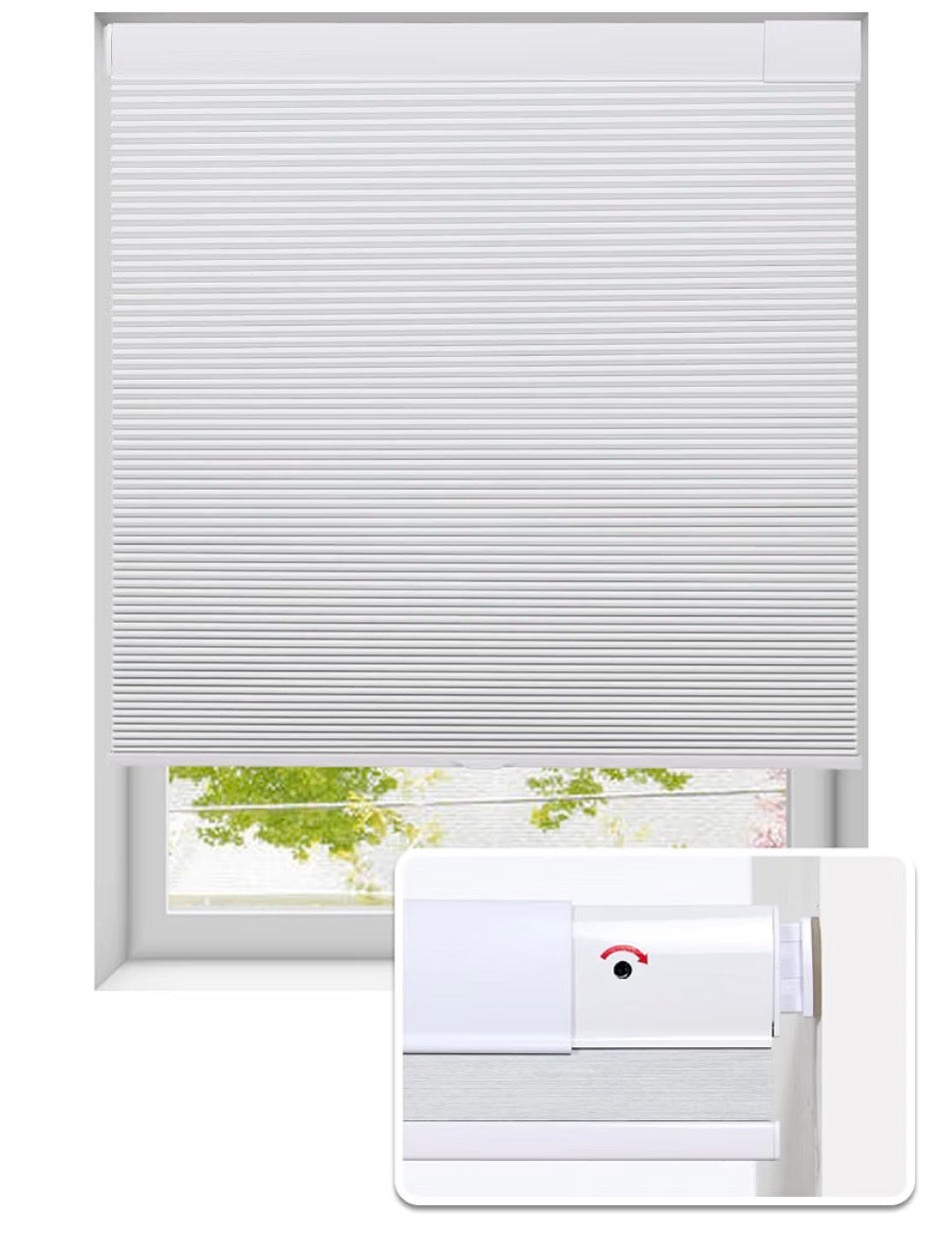 No Drill Cellular Shades for Indoor Windows, Thermal Insulating & Noise Reducing Honeycomb Blinds, Free Stop Cordless Blackout Shades, White,48" W x 64" H