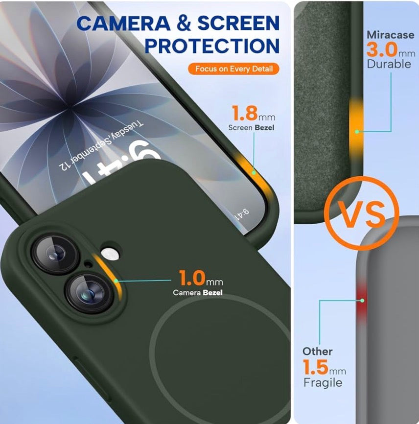 Miracase Silicone & Magnetic for iPhone 17 Case, Dark Green
Compatible with MagSafe, Silicone Camera Control Cover, Soft Microfiber Lining, Shockproof Drop Protection Phone Case for 17