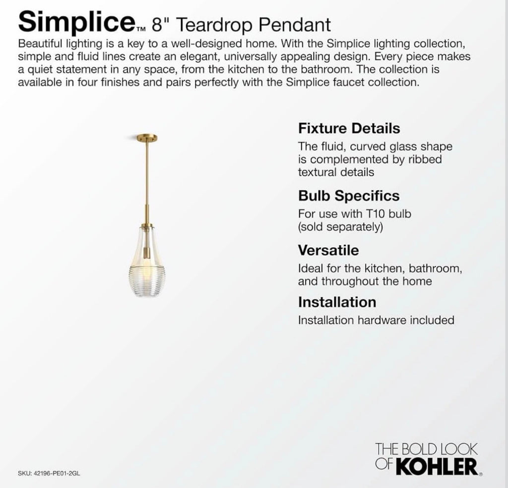 Kohler 42196-PE01-BNL Simplice™ Teardrop 8" Pendant, Brushed Nickel